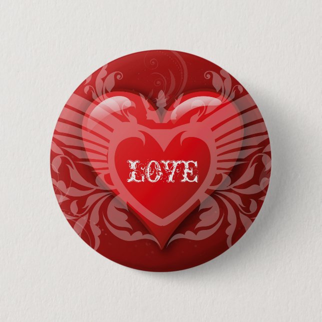 Badge Rond 5 Cm Coeur de rouge d'amour (Devant)