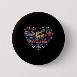Badge Rond 5 Cm Coeur de sensibilisation à la santé mentale