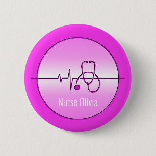 Badge Rond 5 Cm Coeur de stéthoscope Médicale rose