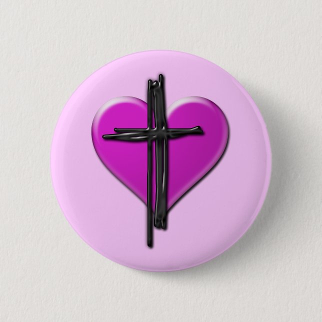 Badge Rond 5 Cm Coeur d'encre et bouton de croix (Devant)