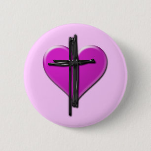 Badge Rond 5 Cm Coeur d'encre et bouton de croix