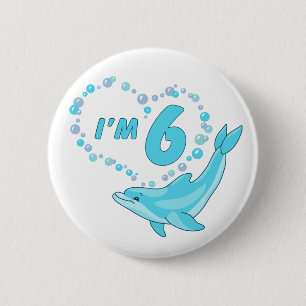 Badge Rond 5 Cm Coeur des dauphins 6e anniversaire