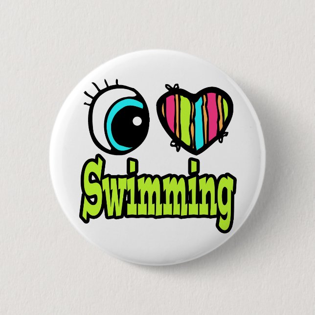 Badge Rond 5 Cm Coeur des yeux lumineux J'aime nager (Devant)