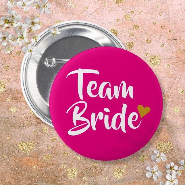 Badge Rond 5 Cm Coeur d'or de la mariée (Team Bride Gold Heart Pink And Gold Button)