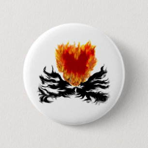Badge Rond 5 Cm Coeur en flammes