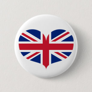 Badge Rond 5 Cm Coeur en forme Royaume-Uni Drapeau / Union Jack