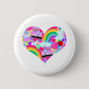 Badge Rond 5 Cm Coeur épique d'explosion d'années '80