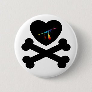 Badge Rond 5 Cm coeur et os.