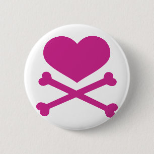 Badge Rond 5 Cm coeur et roses indien d'os croisés