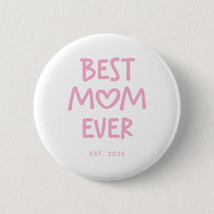 Badge Rond 5 Cm Cœur Fantaisiste Rose Meilleure Maman Ever