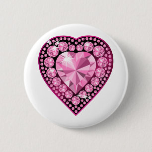 Badge Rond 5 Cm Coeur Gem Quartz Rose