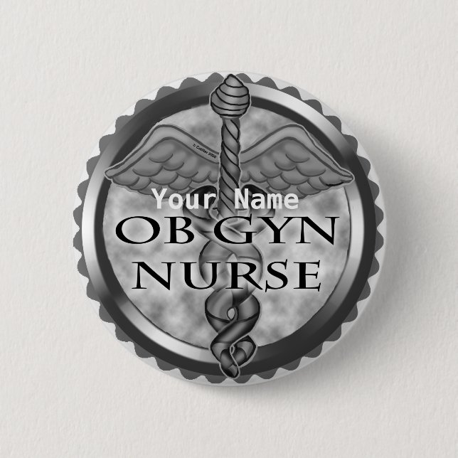 Badge Rond 5 Cm Coeur gris ObGyn Nurse (Devant)