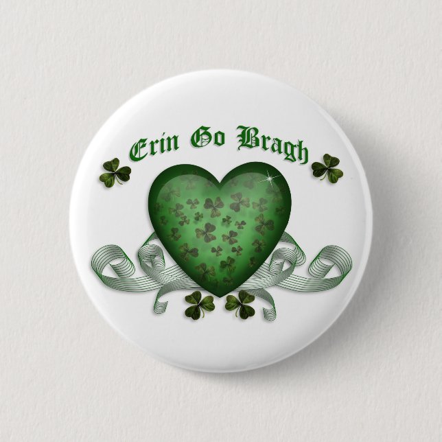 Badge Rond 5 Cm Coeur irlandais Erin Go Bragh coeur vert (Devant)