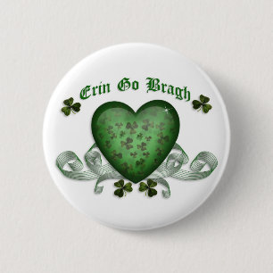 Badge Rond 5 Cm Coeur irlandais Erin Go Bragh coeur vert