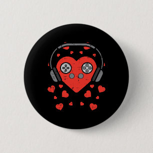 Badge Rond 5 Cm Cœur Jeu Vidéo Saint-Valentin Gamer Garçons Hommes