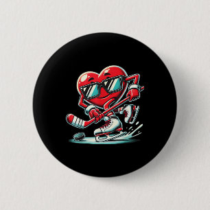 Badge Rond 5 Cm Coeur mignon Jouer de hockey sur glace Valentines