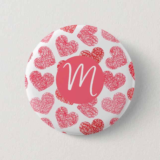 Badge Rond 5 Cm Coeur mignon rouge griffé Saint Valentin Monogramm (Devant)