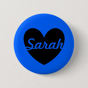 Badge Rond 5 Cm Coeur noir personnalisé sur bleu