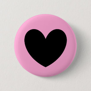 Badge Rond 5 Cm Coeur noir sur coton bonbon rose