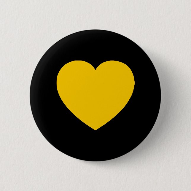 Badge Rond 5 Cm Coeur or jaune sur noir (Devant)