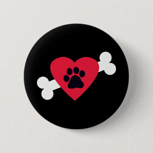 Badge Rond 5 Cm Coeur, Pawprint et boutons de conception d'os