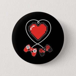 Badge Rond 5 Cm Coeur Pixel Art jeu vidéo Contrôleur Valentines D