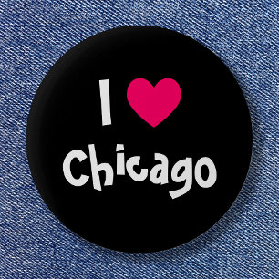 Badge Rond 5 Cm Cœur rose blanc et noir Je t'aime Chicago