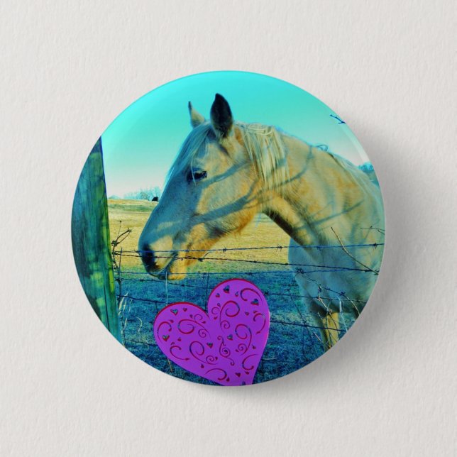 Badge Rond 5 Cm Coeur rose et Cheval jaune (Devant)