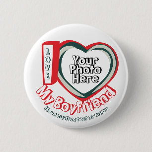 Badge Rond 5 Cm Cœur Rouge Vert J'aime Mon Petit Ami