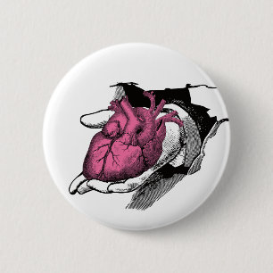 Badge Rond 5 Cm Coeur vintage à la main à travers la fissure