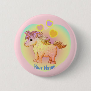 Badge Rond 5 Cm Coeurs arc-en-ciel épingle licorne