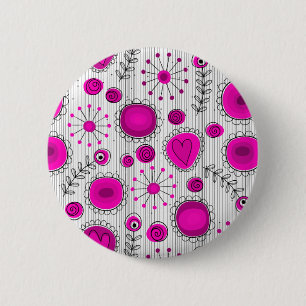 Badge Rond 5 Cm Coeurs blancs Whimsical rose chaud et fleurs flora