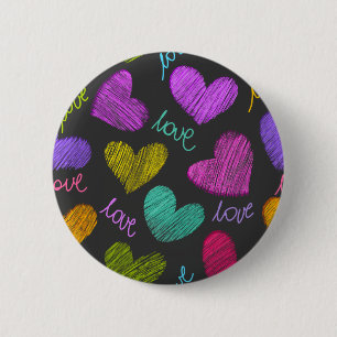 Badge Rond 5 Cm Coeurs Bleus Vibrants avec script d'amour