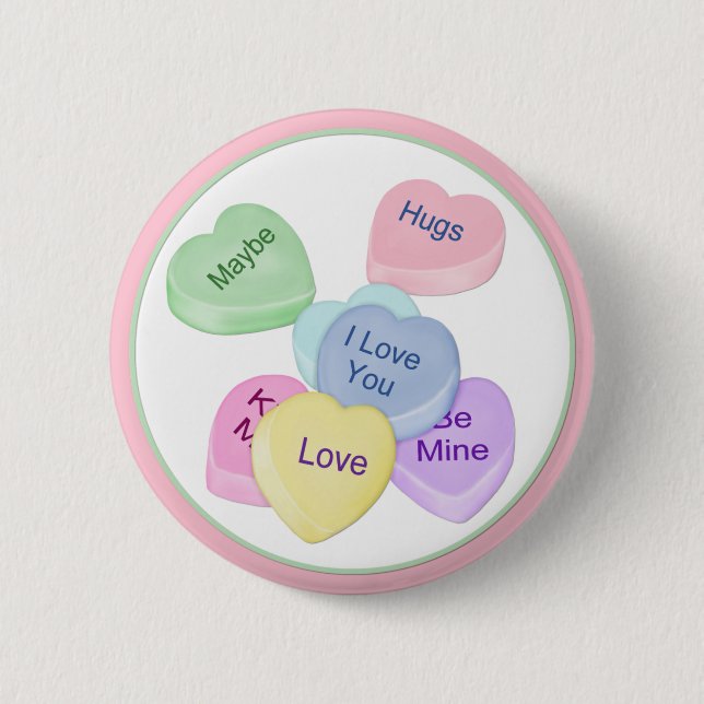 Badge Rond 5 Cm Coeurs de bonbons et texte (Devant)