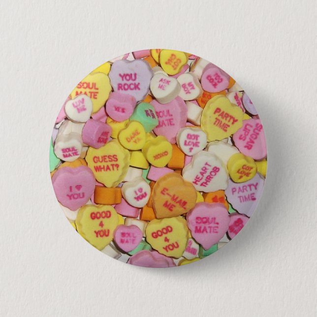 Badge Rond 5 Cm Coeurs de bonbons Valentine (Devant)