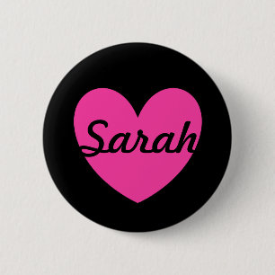 Badge Rond 5 Cm Coeurs de polka rose Fuchsia sur noir