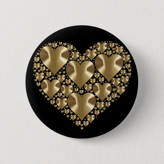 Badge Rond 5 Cm Coeurs d'or (Devant)
