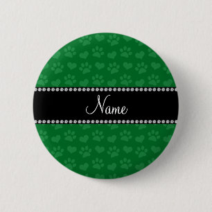 Badge Rond 5 Cm Coeurs et empreintes de pattes verts nommés