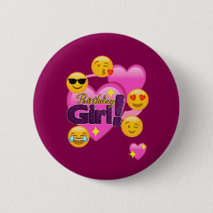 Badge Rond 5 Cm Coeurs et fille d'anniversaire d'Emojis