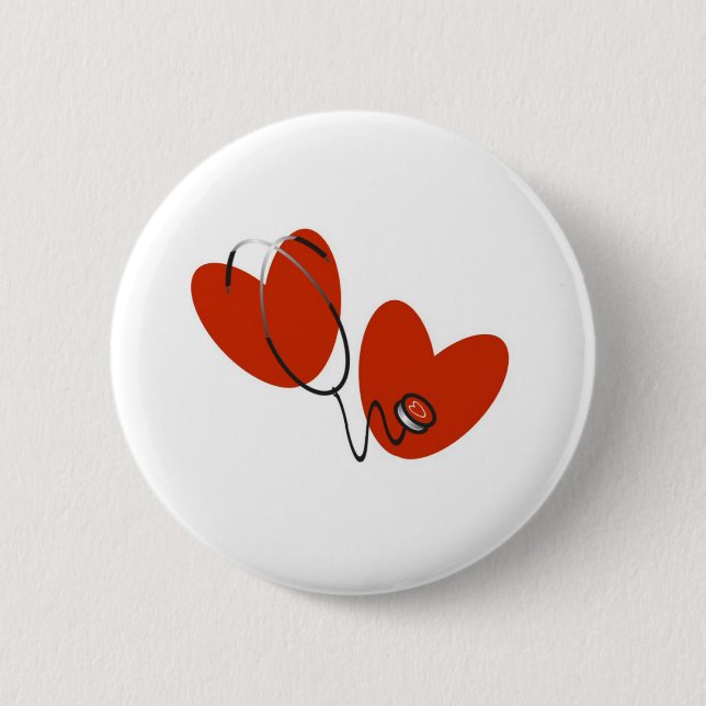 Badge Rond 5 Cm Coeurs et stéthoscope (Devant)