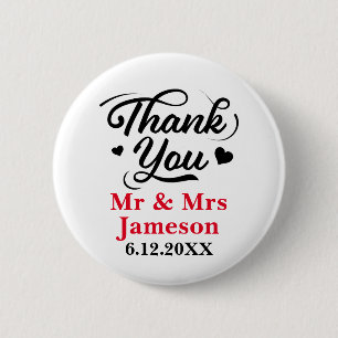 Badge Rond 5 Cm Coeurs mignons Merci M. Mme Mariage