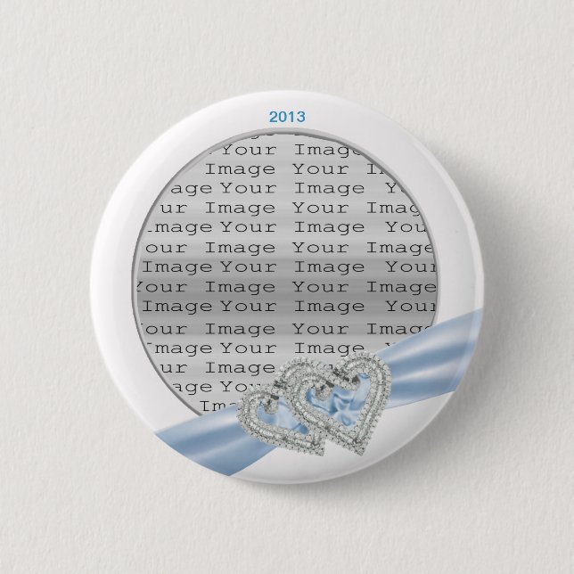 Badge Rond 5 Cm Coeurs personnalisés Bouton Ruban bleu glace (Devant)