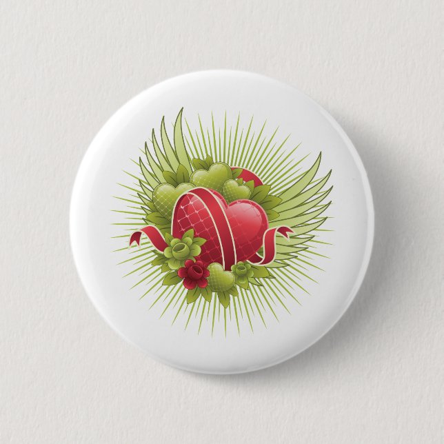 Badge Rond 5 Cm Coeurs Roses et ailes (Devant)