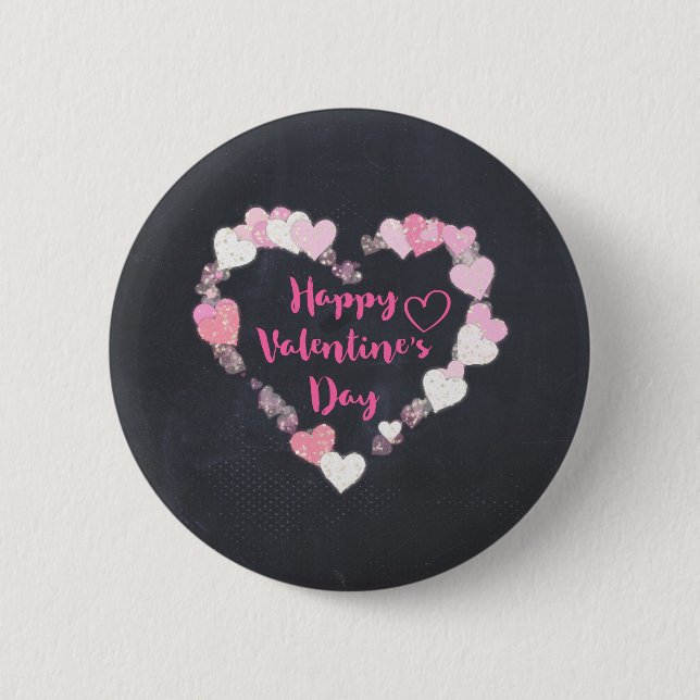 Badge Rond 5 Cm Coeurs roses Heureuses Saintes-Valentin (Devant)