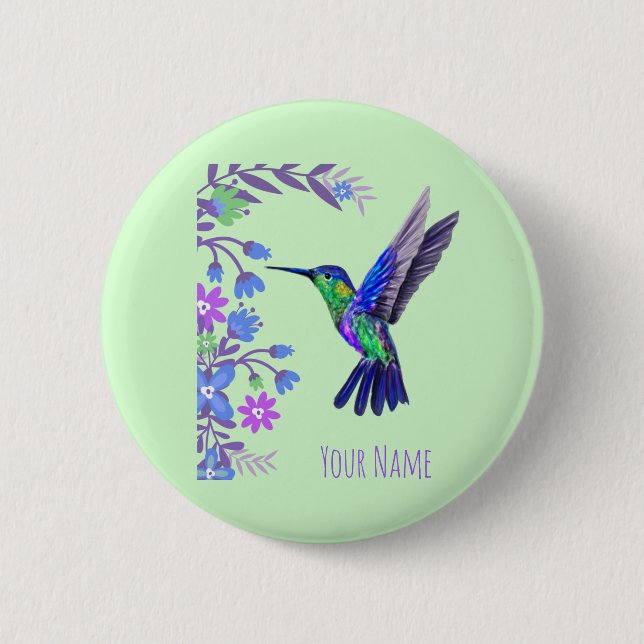 Badge Rond 5 Cm Colibri Design Fleurs Botaniques Amateurs d'oiseau (Devant)