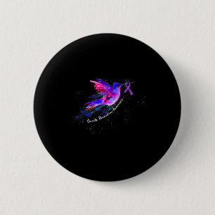 Badge Rond 5 Cm Colibri tenant un ruban violet Fibromyalgie Awa