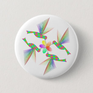 Badge Rond 5 Cm Colibris Arc-En-Ciel Embrasser Une Fleur