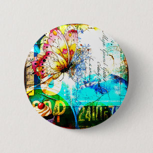 Badge Rond 5 Cm Collage Papillon Rétro Émeute de Couleurs