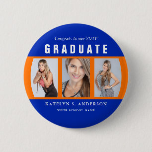 Badge Rond 5 Cm Collage photo Orange and Blue Graduation Custom