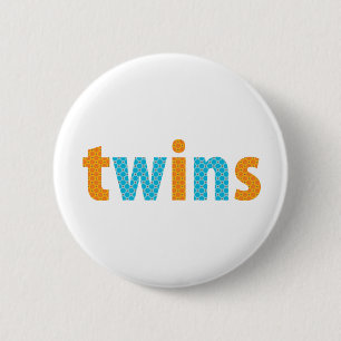 Badge Rond 5 Cm COLLECTION de JUMEAUX - garçons {orange + aqua}